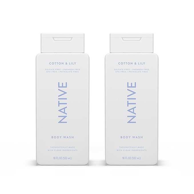 Native Body Wash Contains Naturally Derived Ingredients | For Women & Men, Sulfate, Paraben, & Dye Free Leaving Skin Soft and Hydrating | Cotton & Lily 18 oz - 2 Pk