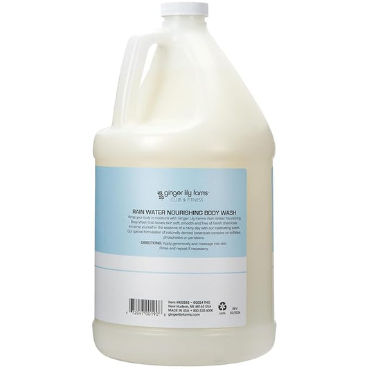 Ginger Lily Farms Club & Fitness Nourishing Body Wash, 100% Vegan & Cruelty-Free, Bath & Shower Gel for Men and Women, Rain Water Scent, 1 Gallon (128 fl. oz.) Refill