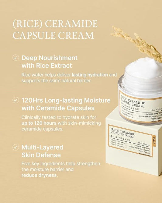 FULLY Rice Ceramide Moisturizing Cream – Deep Hydration Korean Facial Cream with Rice Bran Extract & Ceramide, Strengthens Barrier, Glowing Skin, Fragrance-Free, Vegan& Dermatologist Tested 3.04 fl.oz