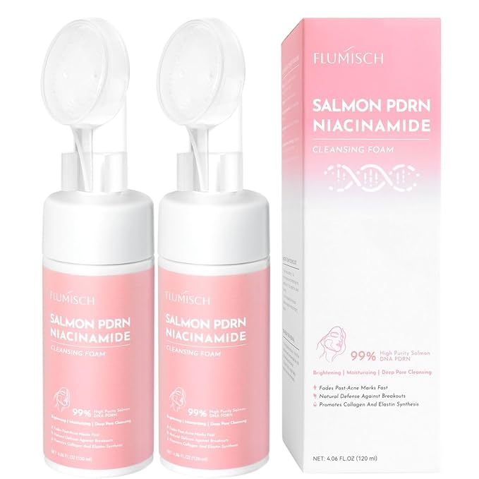 Salmon DNA PDRN Facial Cleanser | Low pH Hydrating Daily Foaming Face Wash with Soft Massage Heads | PDRN, Collagen & LHA | Gentle Pore Care & Radiant, Balanced-Looking Skin | 2PCS