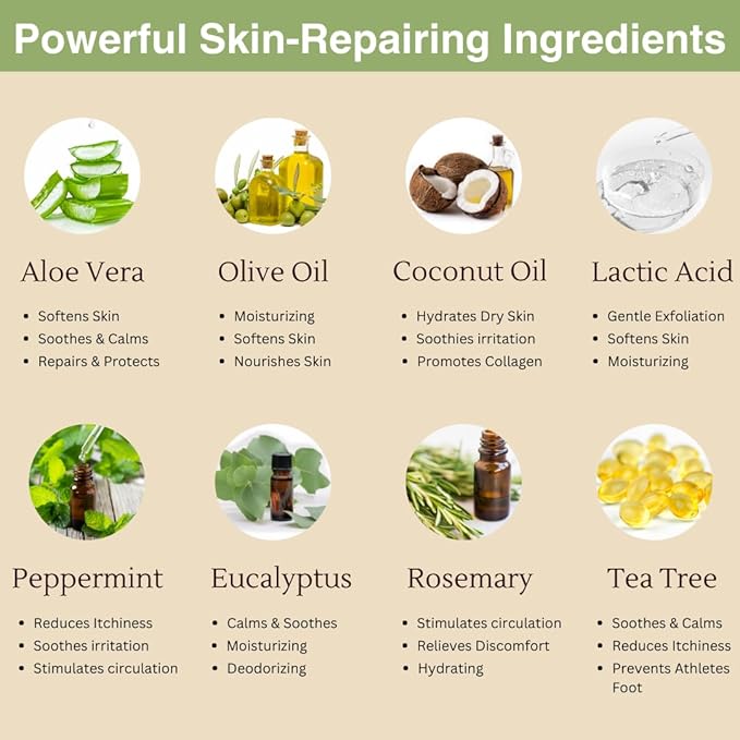 Peppermint, Rosemary, Eucalyptus & Tea Tree Oil Foot Cream for Dry Feet, Cracked Heels, Calluses, Athlete's Foot - Heel Repair Cream for Women & Men (8 oz)
