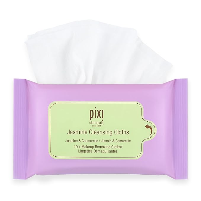 Pixi Beauty Jasmine Cleansing Cloths Mini |Cleansing, Smoothing, and Hydrating Disposable Face Towelettes| Pack of 10 Face Wipes