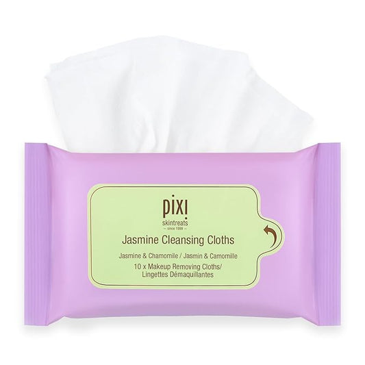 Pixi Beauty Jasmine Cleansing Cloths Mini |Cleansing, Smoothing, and Hydrating Disposable Face Towelettes| Pack of 10 Face Wipes