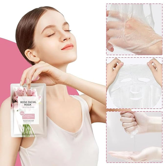 15 Sheets Face Masks Skincare, Rose Pink Hydrating Facial Masks for Women Skin Care, Deeping Moisturizing Facial Sheet Mask, Bulk Face Mask Suitable for Sensitive Skin