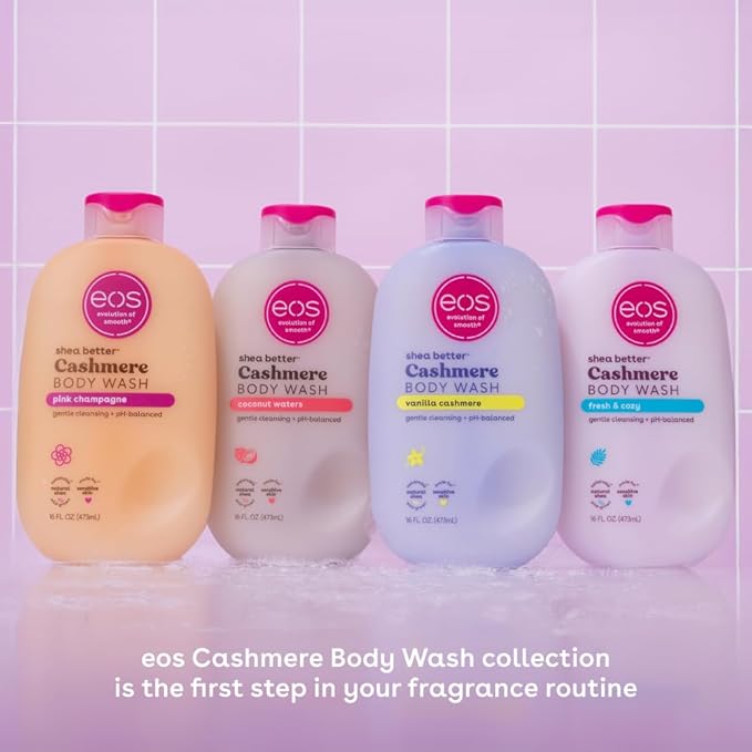 eos Shea Better Cashmere Body Wash, Coconut Waters, Moisturizing, pH Balanced Body Wash, Creamy Gel Formula, Paraben & Phthalate Free, Sensitive Skin, 16 fl oz