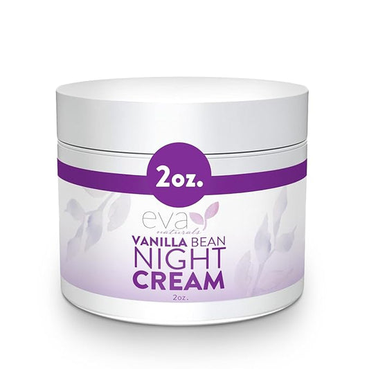 Eva Naturals Vanilla Bean Night Cream – Overnight Face Moisturizer with Vitamin E, C, B Complex & CoQ10 – Anti-Aging Facial Lotion with Green Tea & Shiitake – Hydrating Cream for Renewed, Smooth Skin