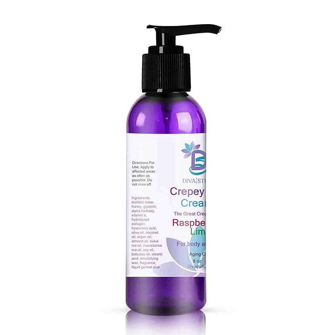 Diva Stuff Crepey Skin Cream Raspberry Lime | Anti-Aging Deep Moisturizer | Reduces Wrinkles & Fine lines | Increases Elasticity, Firmness & Collagen Production | Face & Body Lotion (8 oz)