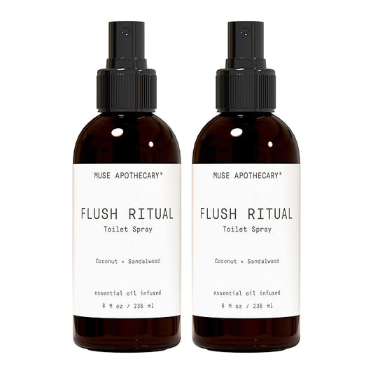 Muse Apothecary Flush Ritual - Aromatic & Refreshing Toilet Spray, Use Before You Go, 8 oz, Infused with Natural Essential Oils - Coconut + Sandalwood, 2 Pack