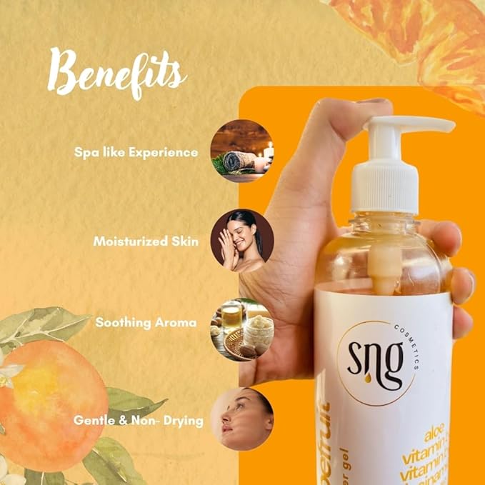 Orange & Grapefruit Body Wash for Women Men 16.9 fl oz – Hydrating Scented Shower Gel Aloe Vera and Glycerin - Paraben and Cruelty Free