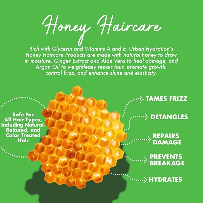 Urban Hydration Honey Health and Repair Shampoo and Detangler Duo Pack | Sulfate, Paraben and Dye Free, Cleanses, Detangles, Hydrates, Tames Frizz, and Repairs For Soft and Shiny Hair, All Hair Types