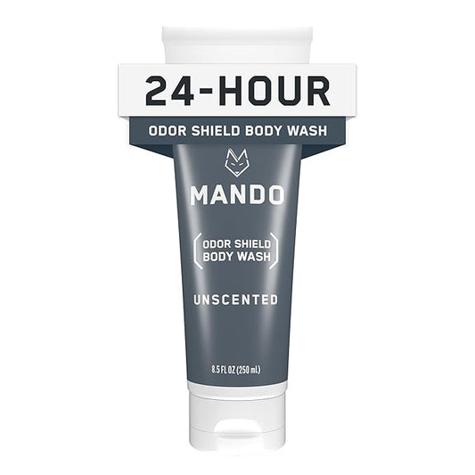 Mando Odor Shield Body Wash - 24 Hour Control - Removes Odor Better than Soap - SLS Free and Paraben Free, Skin Safe - 8.5 Ounce (Unscented)