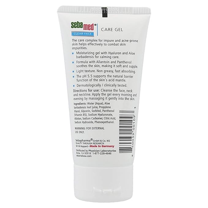 SEBAMED Clear Face Care Gel (50mL) with Aloe Vera and Hyaluronic Acid for Impure and Acne Prone Skin - Made in Germany