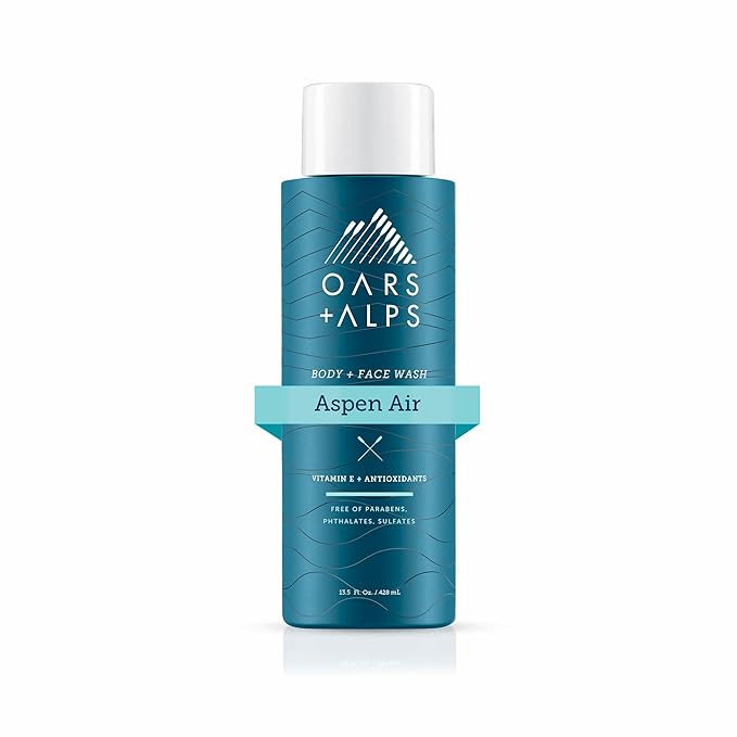 Oars + Alps Mens Moisturizing Body and Face Wash, Skin Care Infused with Vitamin E and Antioxidants, Sulfate Free, Aspen Air, 1 Pack