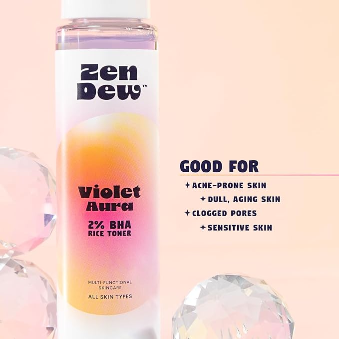 Violet Aura - Refreshing Glow Rice Toner for Radiant, Smooth Skin – Vegan Toner with 73% Korean Rice Milk, 2% Salicylic Acid & Niacinamide to Gently Clear Pores, Brighten & Moisturize, 3.38 fl. oz.