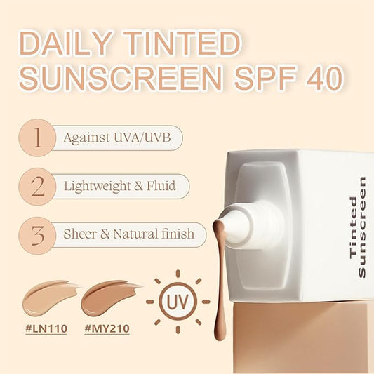 Daily Tinted Sunscreen SPF 40,Airy-Light Tinted Moisturizer with Broad Spectrum SPF 40,Lightweight,Daily Hydrating Fluid for Natural Coverage，Ti-nted Sunscreen Anti-Aging,Travel-Size Skin Care Makeup