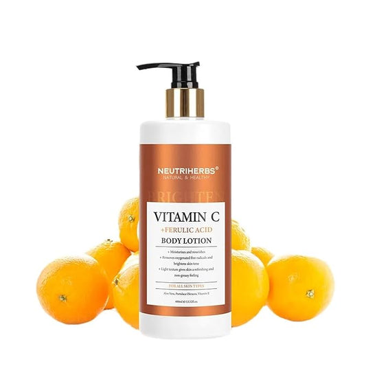 Neutriherbs Body Lotion for Women Dry Skin with Vitamin C + Ferulic Acid Natural Body Lotion Moisturizes and Nourishes for All Skin Types 13.52 Fl Oz Pump Bottle