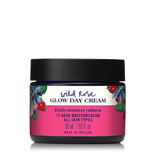 Neal's Yard Wild Rose Glow Day Cream, Hydrating & Revitalizing with Hyaluronic Acid, Moisturizes, Smooths & Plumps, 50 mL