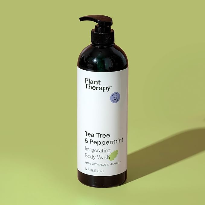 Plant Therapy Tea Tree and Peppermint Essential Oil Natural Body Wash with Pump 32 oz For all Skin Types, Sulfate Free Body Wash, For Men or Women