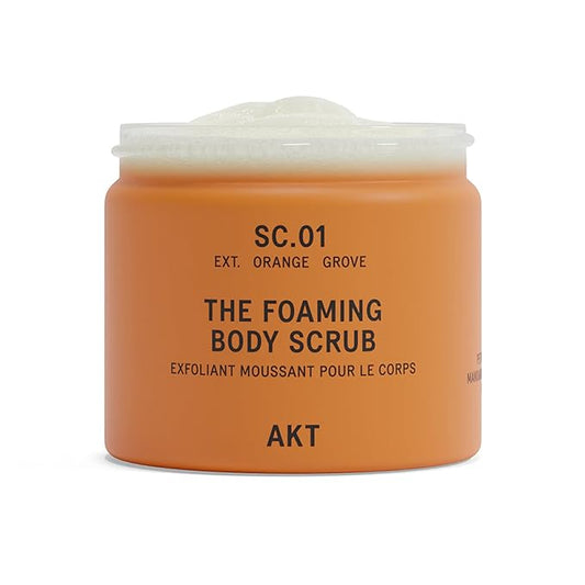 AKT The Foaming Body Scrub 8.4 Fl Oz, Skin Exfoliator, Body Scrub with Rice & Sugar, Papaya & Nourishing Oils, Natural Exfoliating Sugar Scrub with Vitamin E, Dead Skin Remover for Body