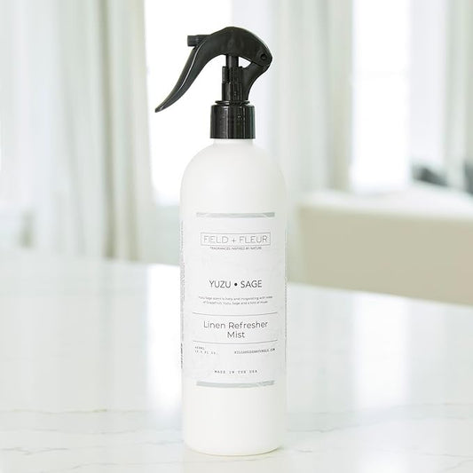 Field + Fleur by Hillhouse Naturals Yuzu Sage Linen Refresher Mist 15.5oz - Fresh Home Fragrance Spray for Bedding, Sofas & Clothes - Yuzu, Mandarin, Sage & Eucalyptus - Made in the USA
