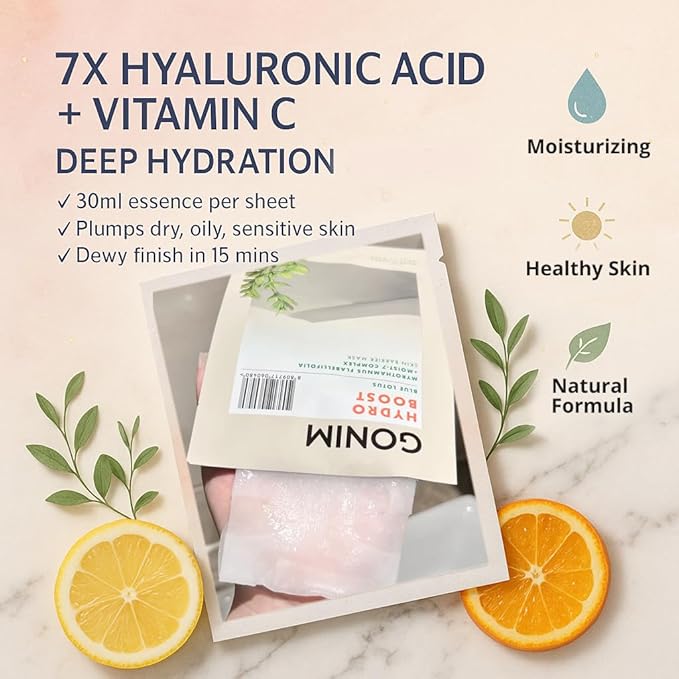 Face Mask Korean Skin Care with Hyaluronic Acid & Collagen Activation- Face Masks Skincare Hydration, Moisturizing Sheet Mask, Travel Essentials, Korean Face Mask 30ml x10 Sheets