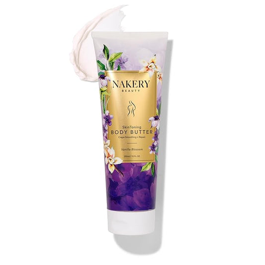 Nakery Skin Toning Body Butter for Women - Firming Body Lotion for Women - Peptide Infused Body Lotion for Crepey & Sagging Skin - Firming Lotion for Neck, Arms & Legs - Vanilla Blossoms