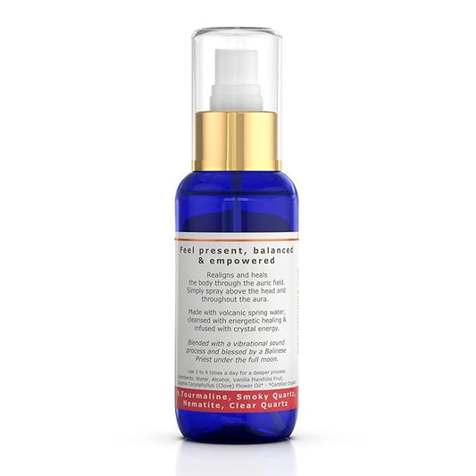BALIPURA - Grounding Cleansing Healing Aura Spray - Natural Infused Auric Crystals & Gemstones - Vanilla & Clove Essential Oils Blend - Handmade in Bali - 3.4 fl.oz