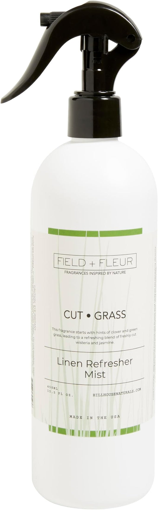 Field + Fleur by Hillhouse Naturals Cut Grass Linen Refresher Mist 15.5oz - Fresh Home Fragrance Spray for Bedding, Sofas & Clothes - Clover, Green Grass, Wisteria & Jasmine - Made in the USA