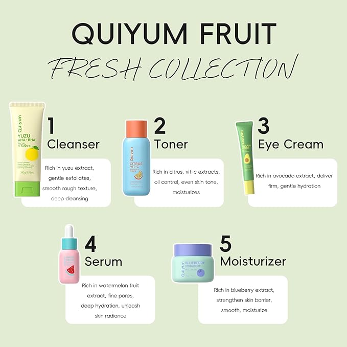 Fruit Skin Care for Teens, 5 Daily Routine Beauty Skin Care Sets - Exfoliation, Smooth, Clean, Oil Control, Firm, Hydrate, Glow Up, Skincare Gift Set for Girls Women, Facial Travel Set, for All Skin