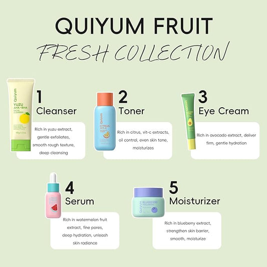 Fruit Skin Care for Teens, 5 Daily Routine Beauty Skin Care Sets - Exfoliation, Smooth, Clean, Oil Control, Firm, Hydrate, Glow Up, Skincare Gift Set for Girls Women, Facial Travel Set, for All Skin