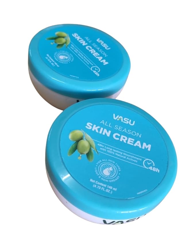 Vasu Naturals All Season Skin Cream, Lightweight Non-Greasy Face & Body Moisturizer with Shea Butter, for Dry, Sensitive & Normal Skin – 4.73 fl oz Each (Pack of 2)