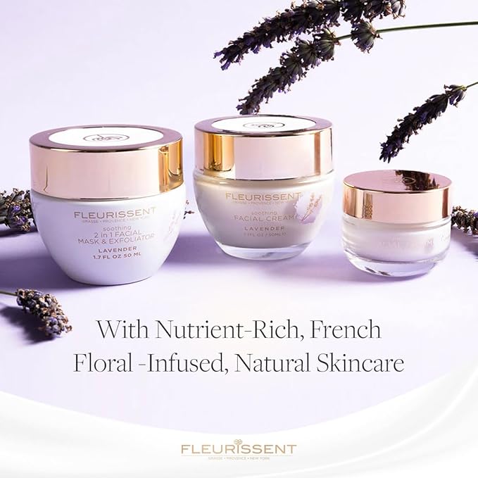 Fleurissent Serenity Elixir Lavender 2-in-1 Facial Mask & Exfoliator – Calming Fusion Florale-6, Organic Roses & Gentle Rice Exfoliation, 98% Natural, 1.7 FL OZ for Healthy-Looking Skin