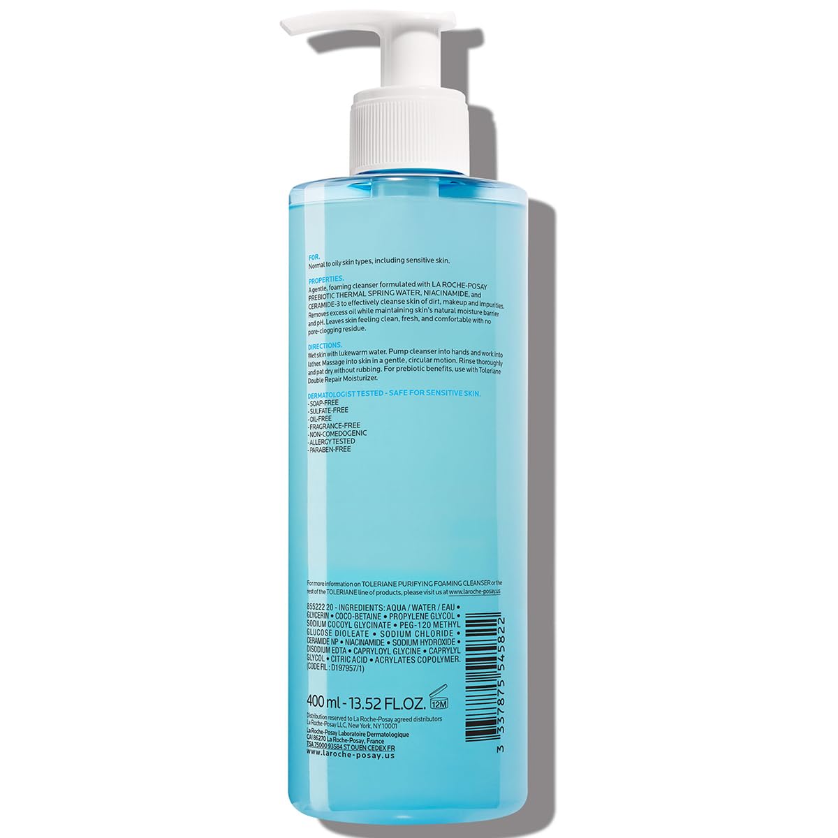 Toleriane Purifying Foaming Facial Cleanser – Oil-Free Face Wash with Niacinamide & Ceramides – Gentle Pore Cleanser for Sensitive Skin – Soap-Free, Non-Drying Formula for Women & Men