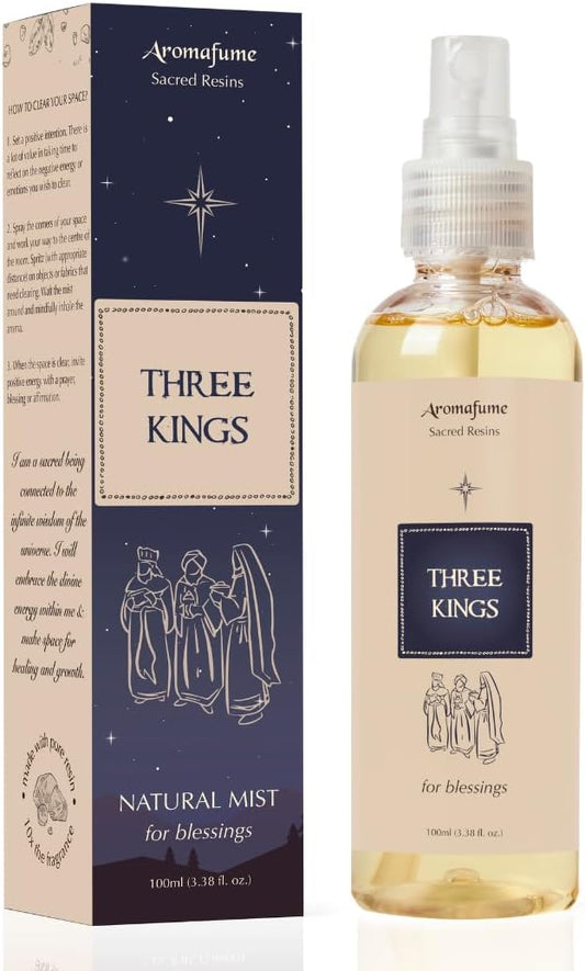 Three Kings Natural Resin Mist Spray by Aromafume | 1 x 100ml / 3.38 fl oz | Ideal for Spirituality & Rituals | Made with Pure Boswellia, Serrta & Benzoin extracts | Non-Alcoholic, Non-Toxic & Vegan