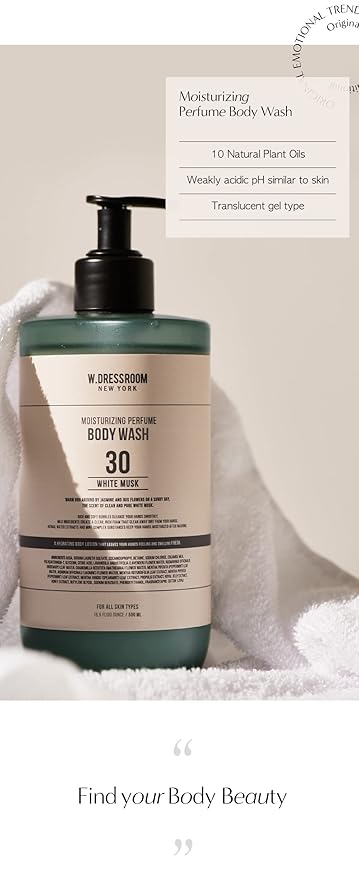 W.Dressroom Perfume Body Wash, Moisturizing Cleanser with Refreshing Scent, Gentle Hydrating Shower Gel, Korean Skincare, No.10 October Woody Scent, 16.9 fl oz (500 ml)