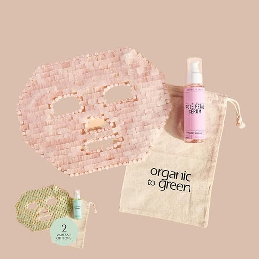 Organic To Green Crystal Rose Quartz Gem Facial,100% Natural Stone Facial Mask for Spa Skincare Beauty Tools for Puffy Eyes, Dark Circles, with Rose Petal Face Serum - Reusable