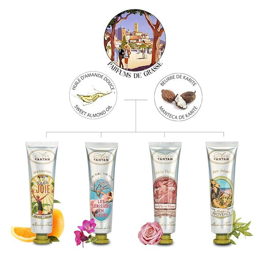Un Air d'Antan Mom Gift Hand Cream Set - 4 Piece Hand Lotion Gift Set for Women - Working Hands Hand Cream- Shea Butter, Sweet Almond Oil Include Scents of Verbena, Floral, Rose, Cherry Blossom
