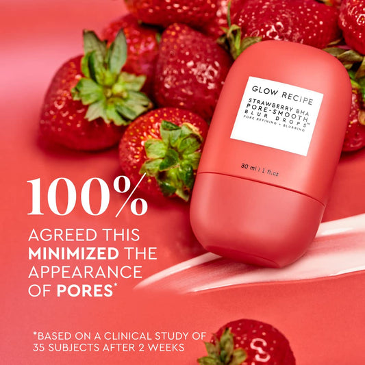 Strawberry BHA Serum + Poreless Face Primer for Makeup - Silicone-Free Blurring Matte Primer to Reduce Shine & Prolong Wear - Hybrid Korean Skin Care for Oil Control & Smooth Texture, 30Ml