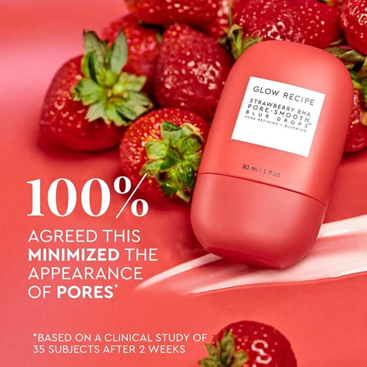 Glow Recipe Strawberry BHA Serum + Poreless Face Primer for Makeup - Silicone-Free Blurring Matte Primer to Reduce Shine & Prolong Wear - Hybrid Korean Skin Care for Oil Control & Smooth Texture, 30ml