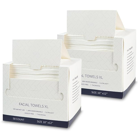 Face Towels Disposable, 12” x 10” Biobased Facial Towelettes, Large Soft & Thick Dry Wipes for Gentle Skincare, Face Washing & Makeup Removal, Lint-Free Clean Facial Towels, 100 Count