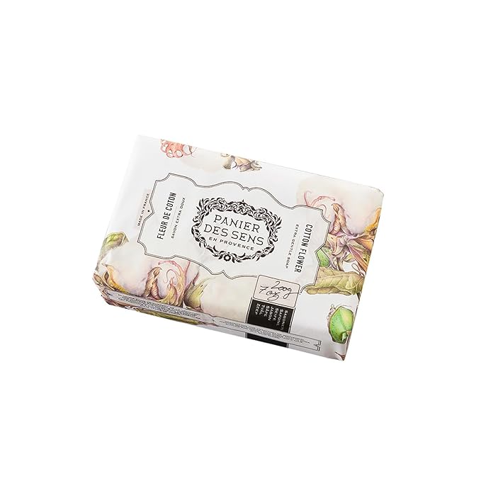 Panier des Sens Cotton Flower Shea butter natural bar soap, bath & body soap bars - Made in France 95% natural - 2 bars, 7oz/200g each