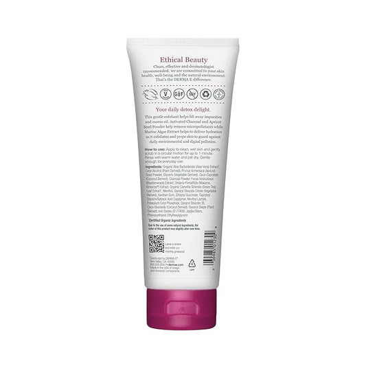 DERMA E Purifying Daily Facial Detox Scrub with Activated Charcoal and Seaweed Extract –Exfoliating Face Scrub Cleanses, Smooths and Brightens, 4oz