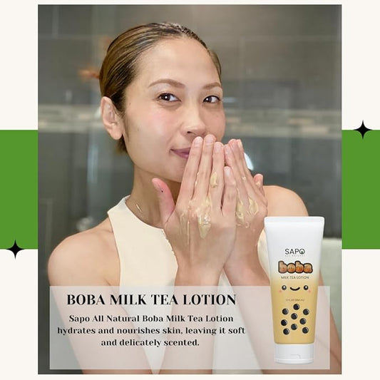 Sapo Boba Milk Tea Body Lotion - Hydrating Moisturizer with Aloe, Hyaluronic Acid, Coffee Extract and Vitamin E - Sweet Caramel Scent, 12 oz