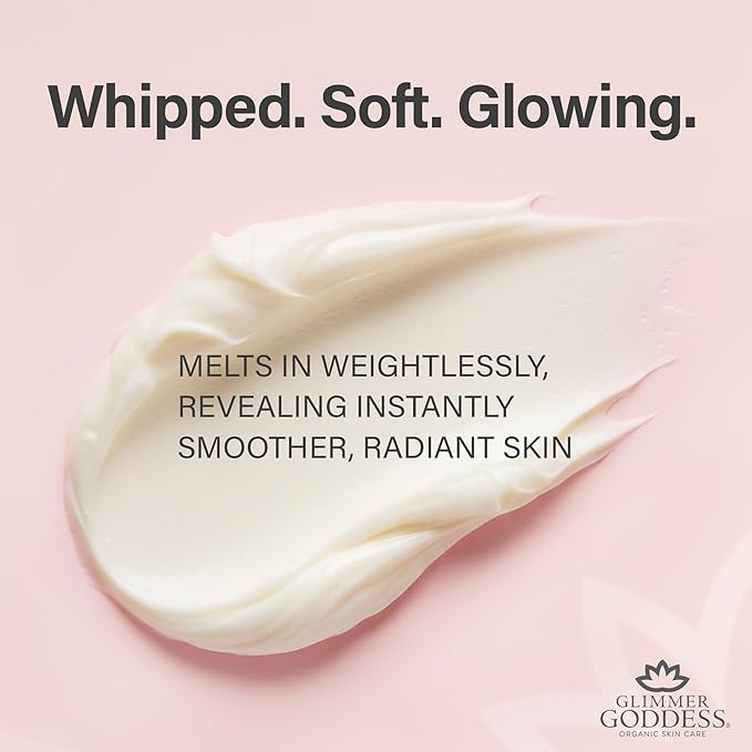 Glimmer Goddess Organic Whipped Body Butter for Women - Moisturizer Cream with Shea & Cocoa Butter, Almonds & Coconut Oil - Morrocan Mint, 8oz
