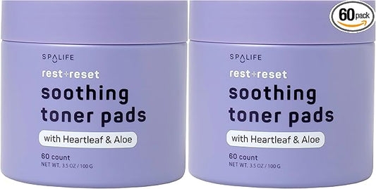 SpaLife Beauty Rest & Reset Toner Pads – for Uneven Skin Tone, Redness, Clogged Pores, Dehydrated Skin with Aloe, Heartleaf, & Purslane – Toner Pad for Face, Pre-Soaked Pads
