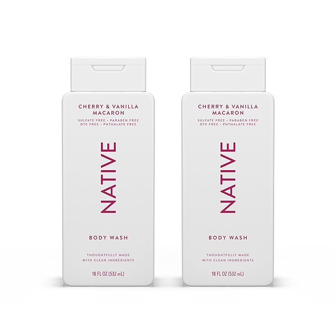 Native Body Wash Contains Naturally Derived Ingredients | For Women & Men, Sulfate, Paraben, & Dye Free Leaving Skin Soft and Hydrating | Cherry & Vanilla Macaron 18 oz - 2 Pk