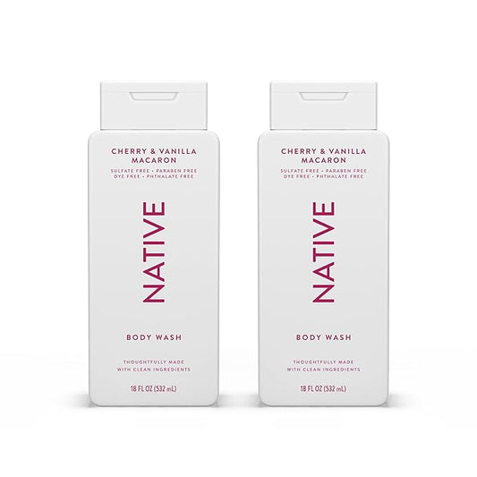 Native Body Wash Contains Naturally Derived Ingredients | For Women & Men, Sulfate, Paraben, & Dye Free Leaving Skin Soft and Hydrating | Cherry & Vanilla Macaron 18 oz - 2 Pk
