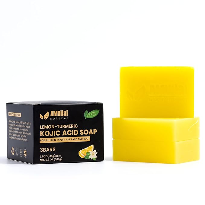 Lemon Turmeric Kojic Acid Soap Bar - 3-Pack Plant-Based Face & Body Bar Soap - Gentle Daily Soap for All Skin Types - Vegan Skincare Gift for Men & Women