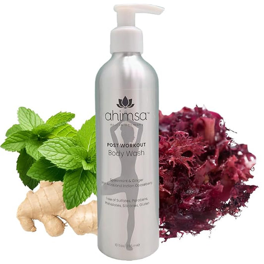 Ahimsa Natural Body Wash for Women | Hydrating & Moisturizing Body Wash Sensitive Skin | Antioxidant-Rich Bath & Shower Gels with Spearmint & Ginger | Gentle, Plant-Based, Organic Formula | 10oz