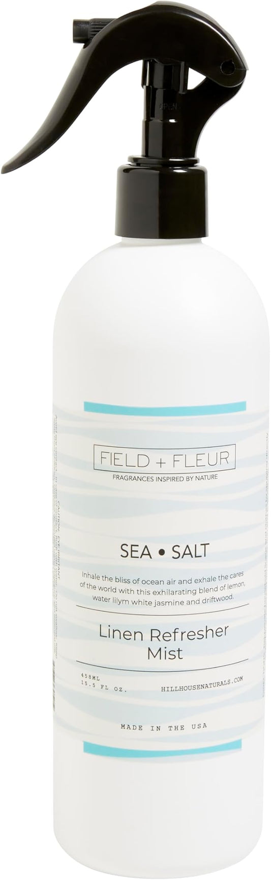 Field + Fleur by Hillhouse Naturals Sea Salt Linen Refresher Mist 15.5oz - Fresh Home Fragrance Spray for Bedding, Sofas & Clothes - Lemon, Water Lily, Jasmine & Driftwood - Made in the USA